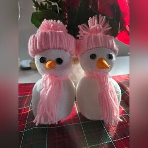 Plush Snowman Pair with Pink Accessories